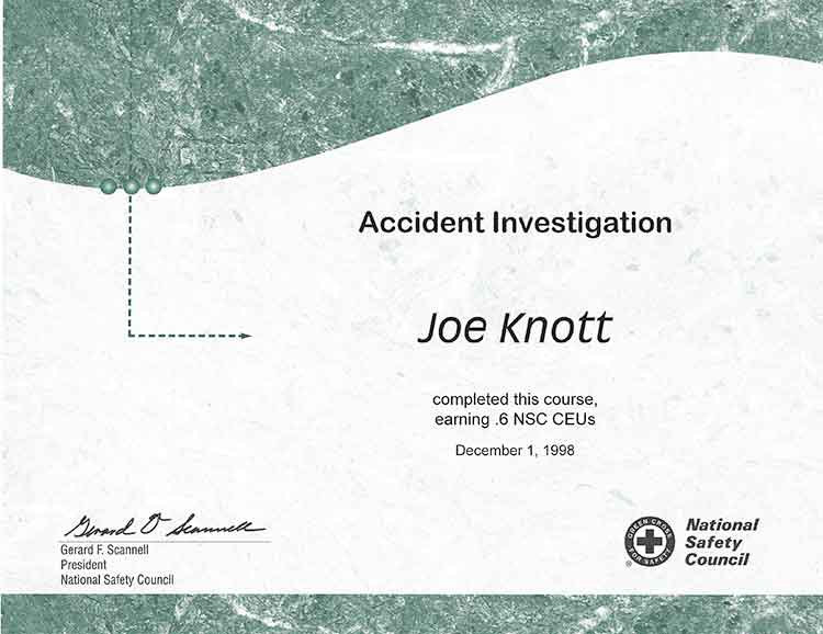 Accident-investgation Certificate JBK Consultants