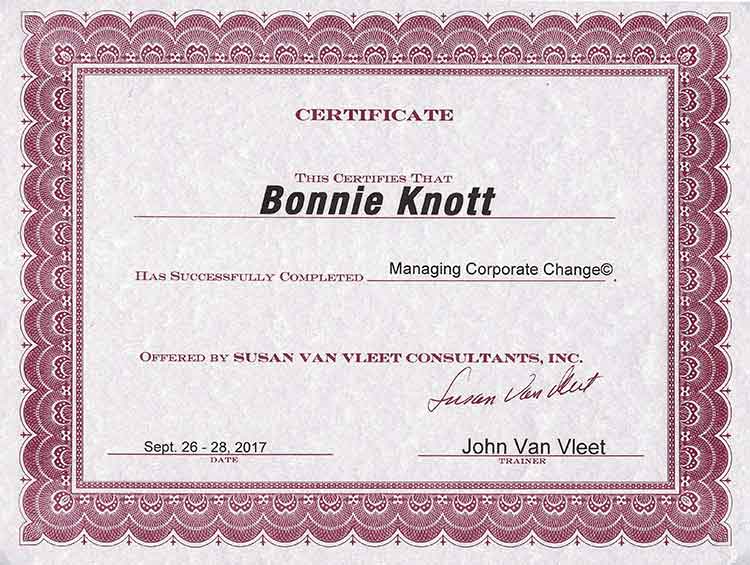 Managing Corporate Change Certificate - JBK Consultants